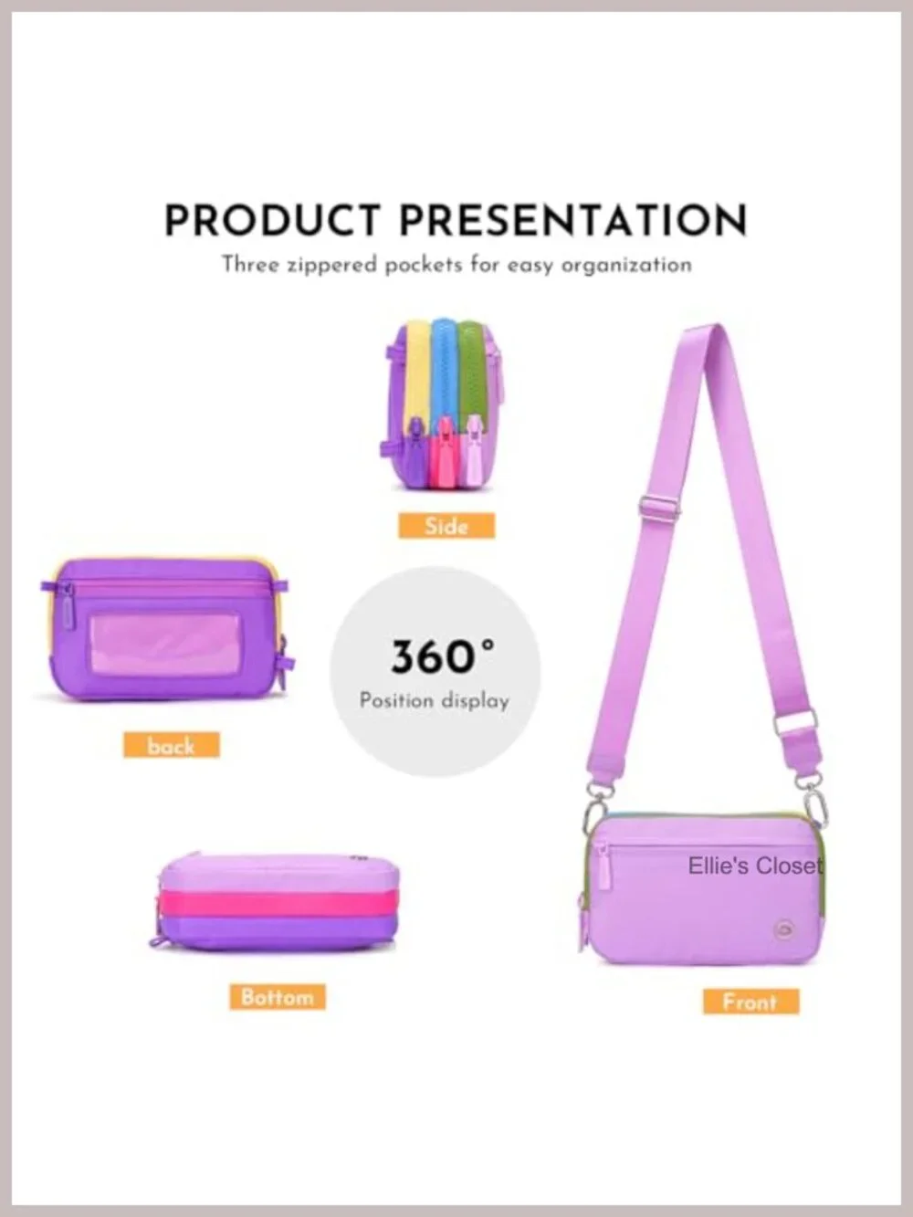 Women's Nylon Triple Zipper Crossbody Bag Wristlet Wallet Clutch Travel